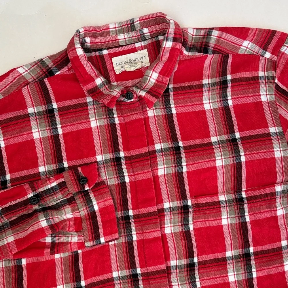 Vintage Ralph Lauren Denim & Supply Red White Plaid Flannel Shirt Women’s Large‎